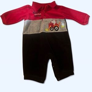 Okie Dokie Red Baby Romper with Tractor Design